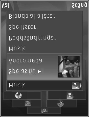 Multimediemeny I multimediemenyn kan du se det senast använda innehållet: bilder, videoklipp, musikklipp, webbokmärken och webbplatser som sparats i Nokia Maps.