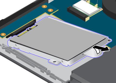 5. Ta ut hårddisken, hybridhårddisken eller SSD-enheten genom att lyfta på fliken. 6.