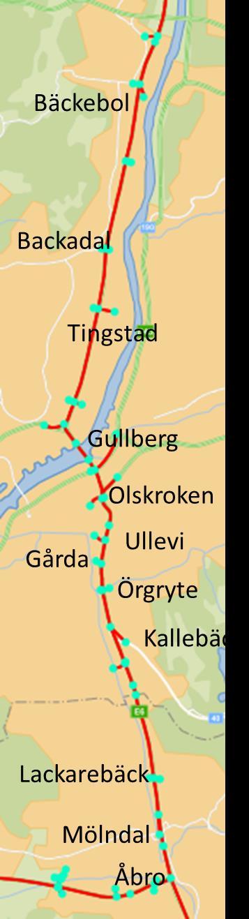 20 3.3 Resultat E6 Åbro - Bäckebol Sträckan är drygt 14 km lång med trafikflöden mellan 40 och 95 000 f/d enligt Sampers-resultaten.