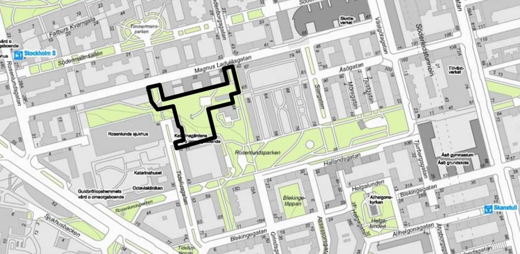Planområdet omfattar fastigheterna Södermalm 9:1, 9:10, 9:11, 9:13, 9:15 och 9:30 som