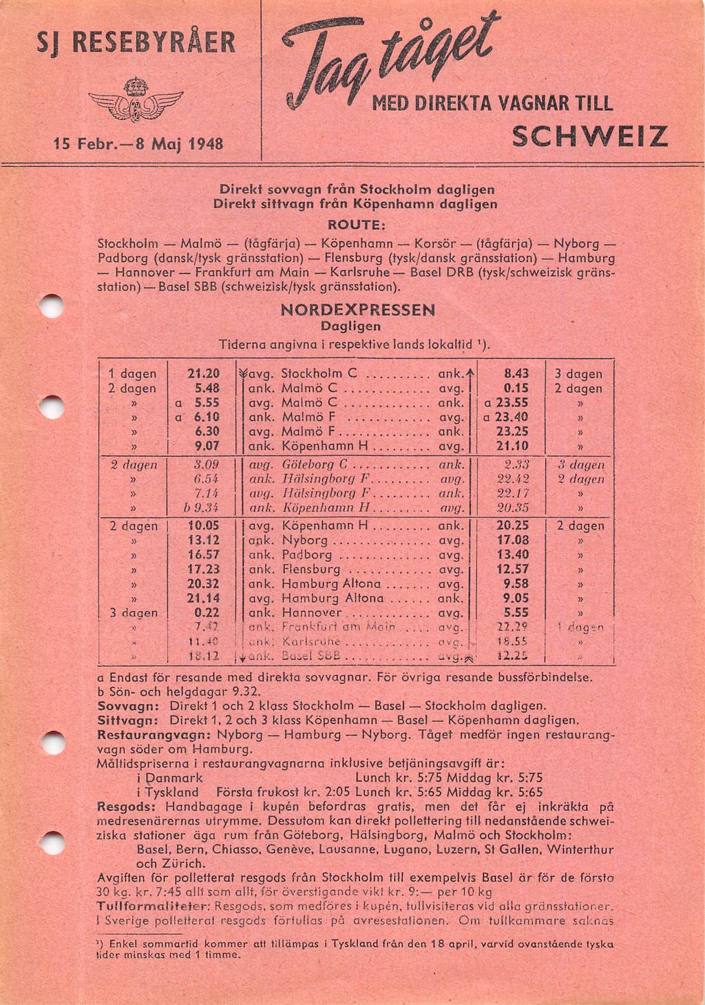 SJ RESEBYRÅER med direkta vagnar till 15 Febr.