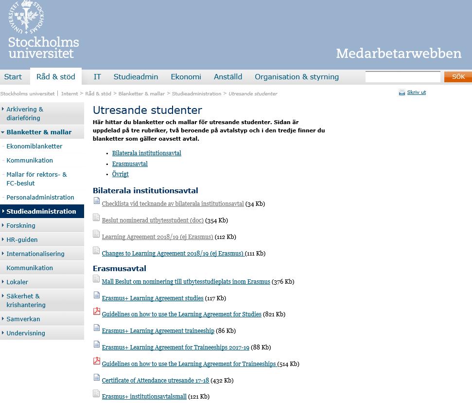 Checklista Vilka områden avtalet bör innehålla Blanketter och mallar https://www.su.