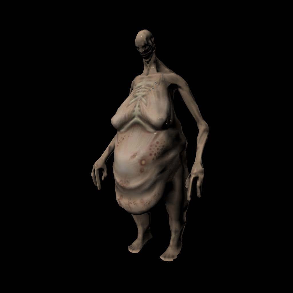 Figur 17: Här ses karaktären renderad med samma inställningar som i FIGUR 16, men utan normamap, för att illustrera hur mycket normalmappen gör för karaktärens detaljrikedom.