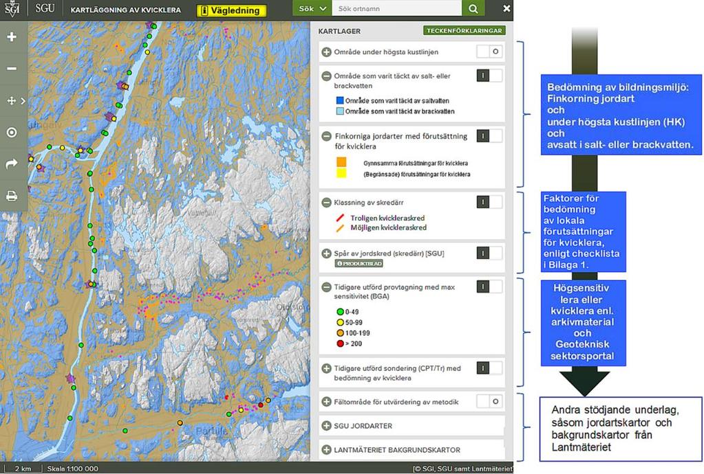 4.2 Kartvisningstjänst Via SGI:s hemsida www.swedgeo.se når man kartvisningstjänsten Kartläggning av kvicklera.