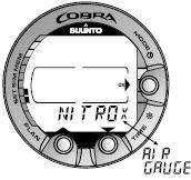 Inställningar för modell (Air/Nitrox/Gauge) [3 MODEL] I läget för inställning för modell kan datorn ställas in som en luftdator (AIR), en Nitroxdator (NITROX) eller djupmätare med timer (GAUGE).