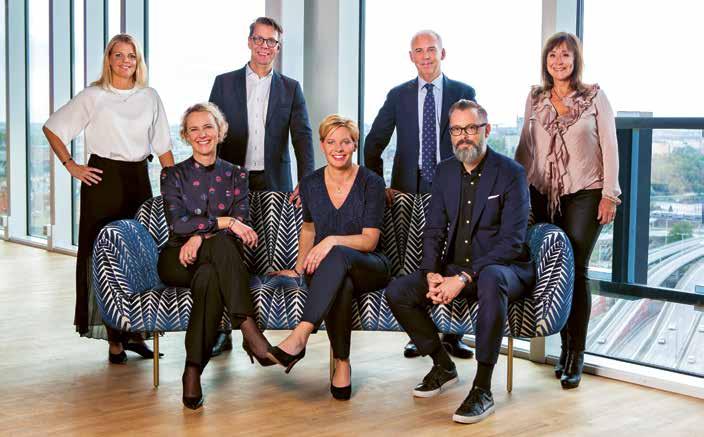 LEDNINGEN Övre raden från vänster: Angela Berg, Martin Lindqvist, Mattias Celinder och Helena Martini. Nedre raden från vänster: Monica Fallenius, Annica Ånäs och Linus Kjellberg.
