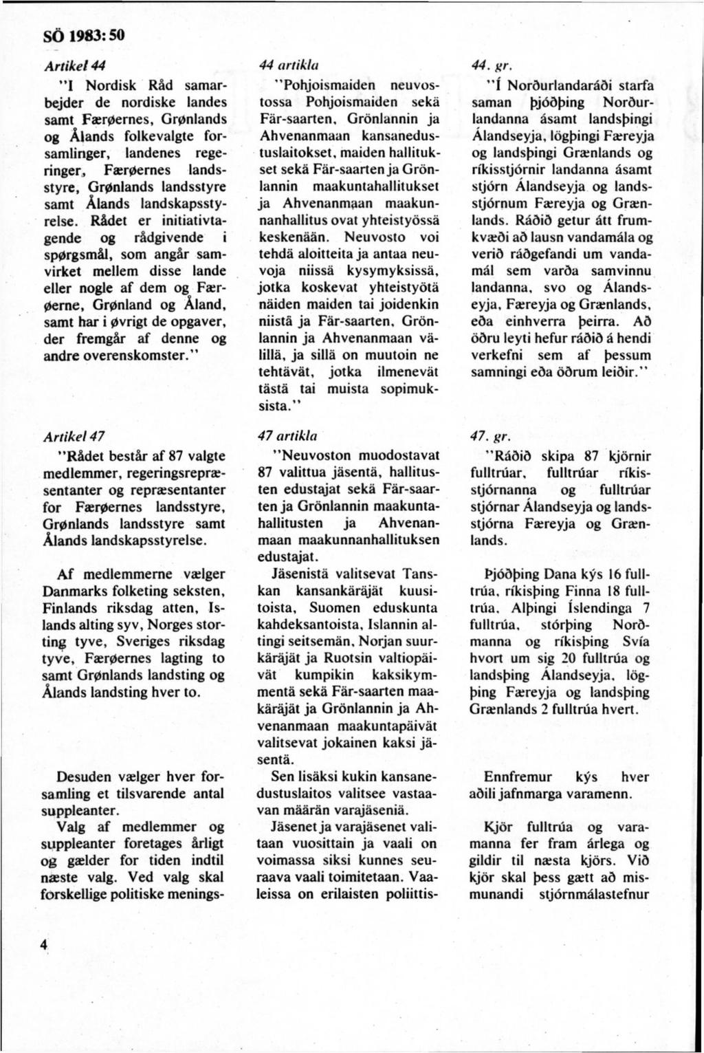 Artikel 44 1 Nordisk Råd samarbejder de nordiske landes samt Fa:r0ernes, Grönlands og Ålands folkevalgte forsamlinger, landenes regeringer, Fa:r0ernes landsstyre, Gr0nlands landsstyre samt Ålands