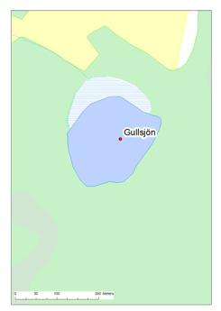 Gullsjön Gullsjön är en liten och grund skogssjö där makrofyter som näckrosor dominerar vattenspegeln. Ytan är, km och avrinningsområdet uppgår till,6 km.