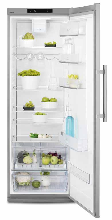 Vit, CustomFlex inredning, Multiflow för jämn temperatur, FreshZone En särskild utdragbar låda med lägre temperatur som är designad för att hålla råvaror som kött och fisk