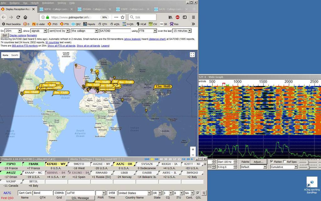 Starta JTAlert-X efter WSJT-X och konfigurera den med tangent F11: - Din anropssignal och CQ-inställningar - Worked before, t.