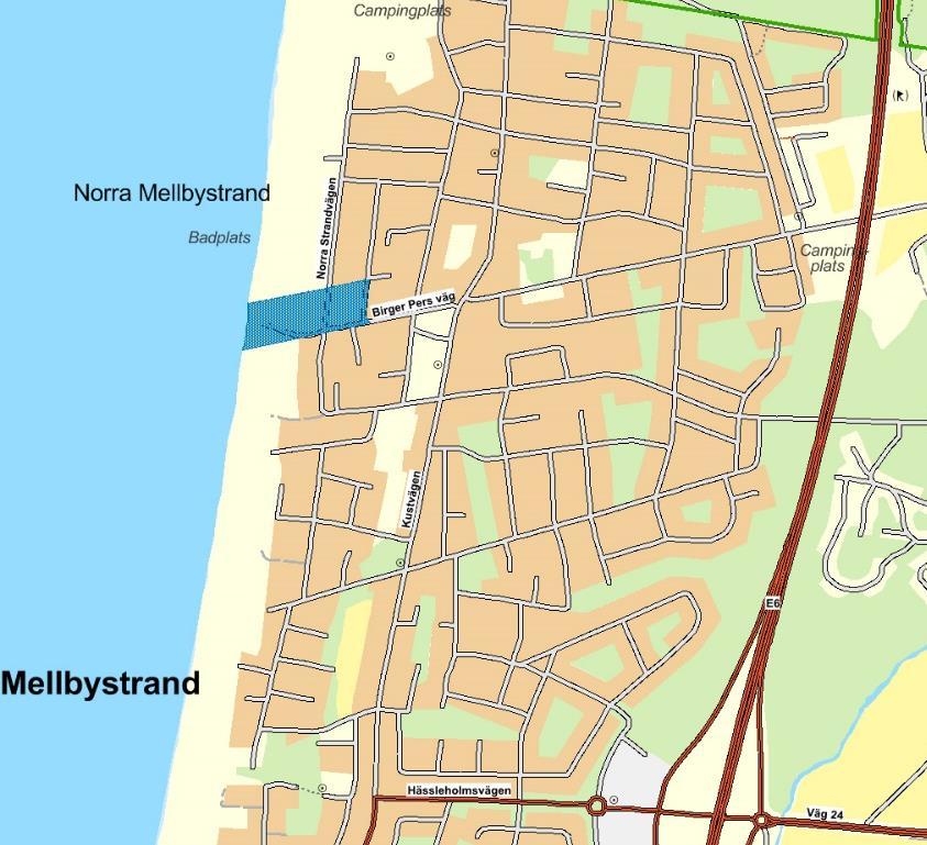 PLANDATA Lägesbestämning Planområdet är beläget i den nordvästra utkanten av Mellbystrands tätort och avgränsas i öster av Birgittavägen, i söder av Birger Pers väg och i väster av havet.