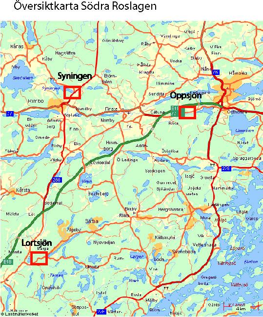 Kartan visar de tre inventerade lokalerna