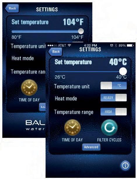 Med inställningen Temperature unit (Temperaturenhet) kan du byta mellan att visa grader i Fahrenheit eller Celsius. Heat mode (Värmeläge) låter dig byta mellan KLAR och VILA.
