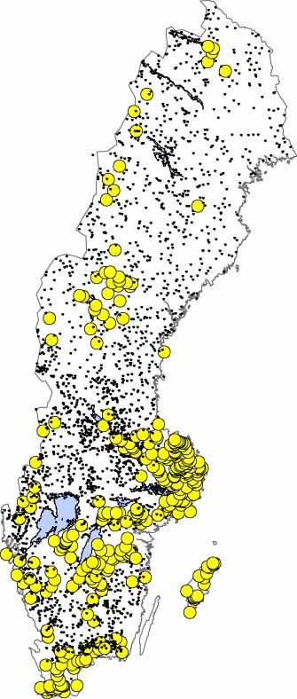 Riskanalys Sjöar där vandrarmusslans antas kunna etablera sig om den introduceras sjöar där vandrarmusslans miljökrav uppfylls, d.v.s. ph > 7.