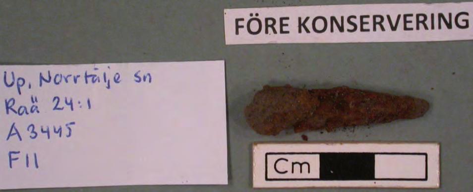 Bilaga 7. Konserveringsrapport Fnr. 11 Spik Kort spik, avbrutet spikhuvud. Längd; 35 mm.
