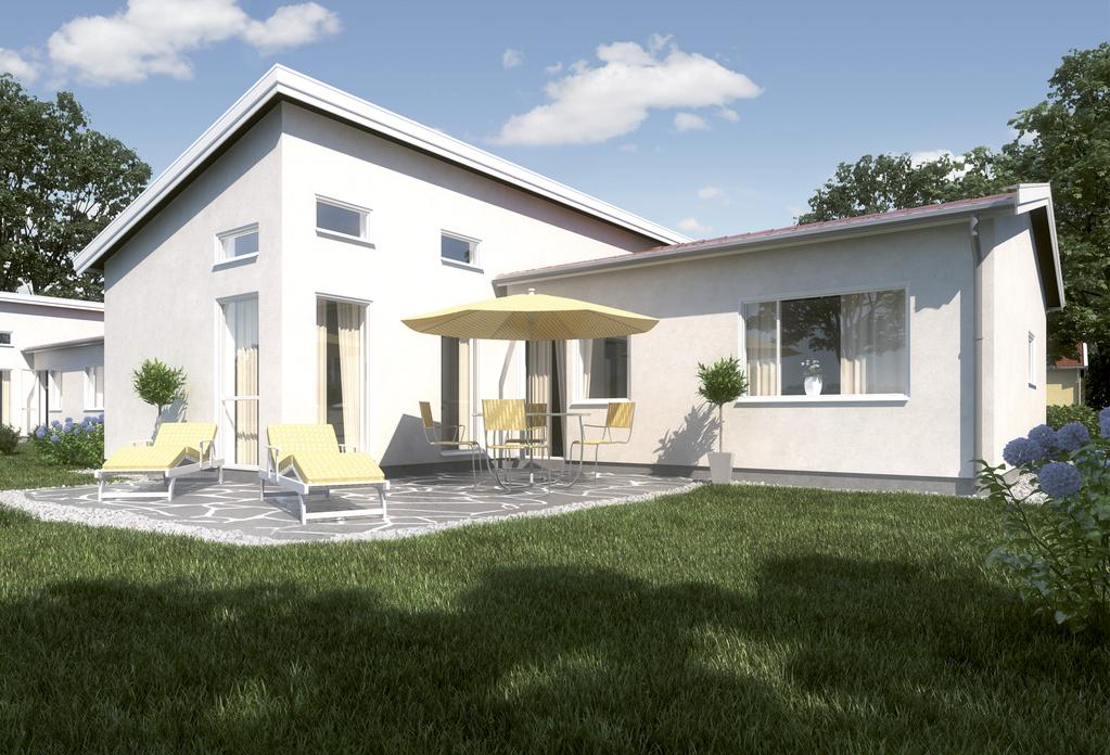 SKALA 1:200 illa idenäs 122 m 2 ENTRÉFASAD FASAD MOT CARPORT Modernt med uttrycksfullt formspråk illa idenäs är en bekväm enplansvilla perfekt lämpad för dig som inte längre behöver ytor på flera
