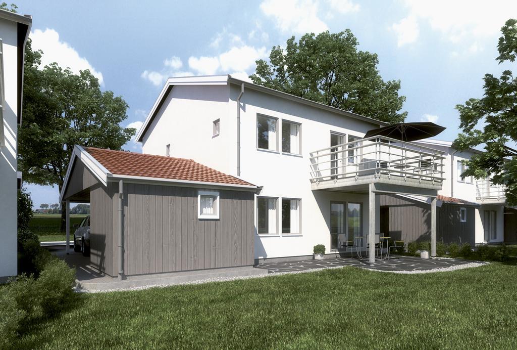 ustyp Källvik 127 m 2 SKALA 1:200 ENTRÉFASAD TRÄDGÅRDSFASAD med balkong som tillval Familjeidyll på alla våningar Dessa tvåplans parhus i den norra delen av området ligger placerade två och två och