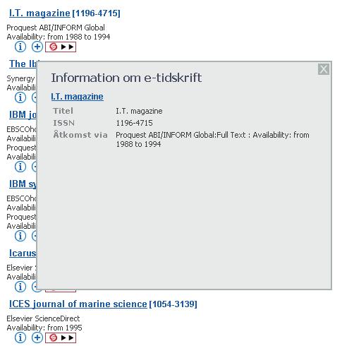 E-tidskriftslista, kort format E-tidskriftslista,