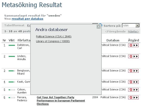 resultat Metasökning, träfflista,