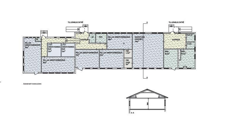 Figur 3: Röda skolan, plan 1 och plan 2 Figur 4: Villan (Provisoriet), plan 1 och plan 2 I Röda skolan är förslaget att man installerar en hiss för att plan 2 skall bli tillgängligt.