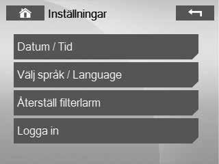 följande: DATUM/TID 1. Tryck på kugghjulen. 1. Ställ in datum och gå vidare med knappen Bekräfta 2.