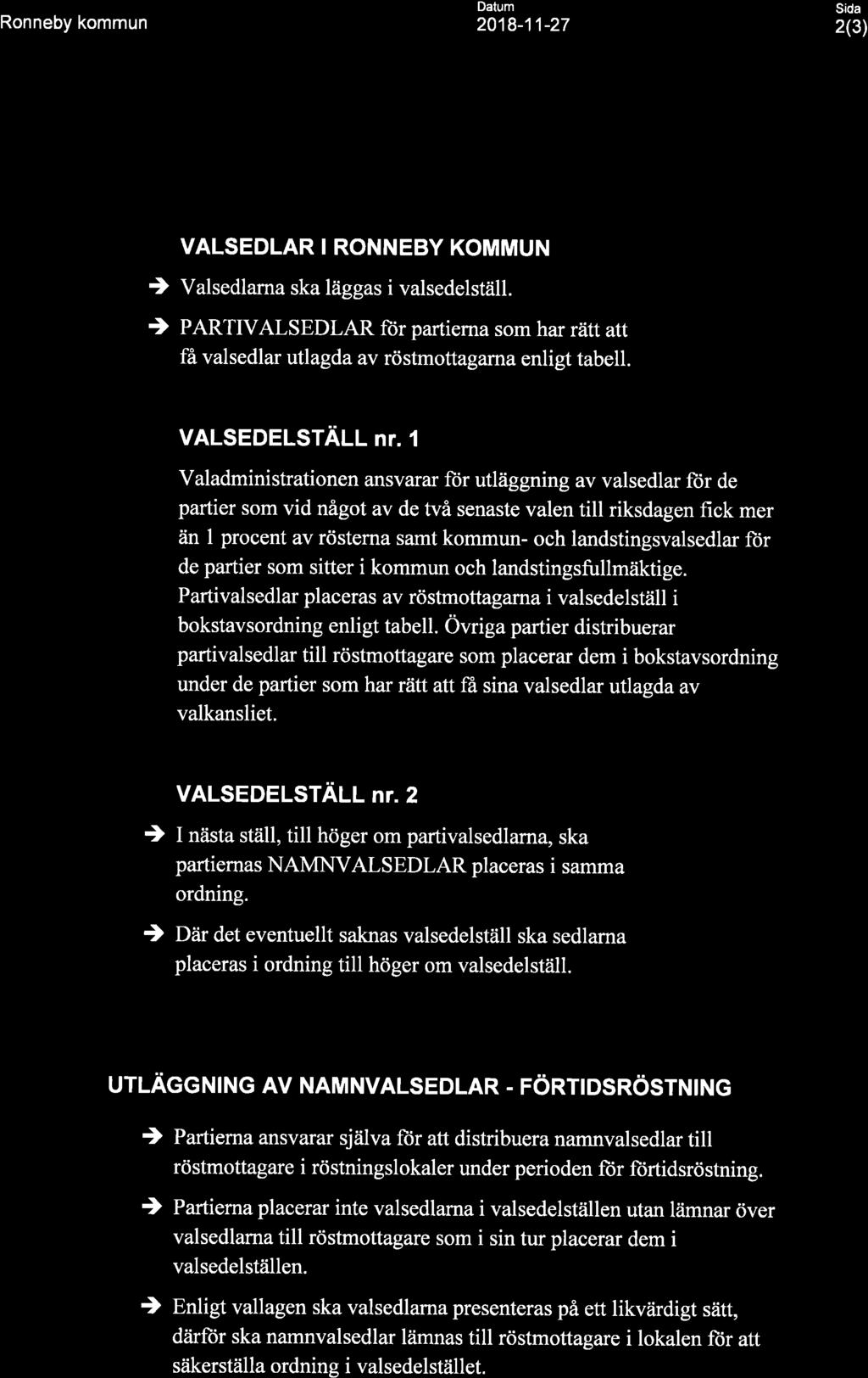 Ronneby kommun Datum 2018-11-27 2(3) VALSEDLAR I RONNEBY KOMMUN ) Valsedlarna ska läggas i valsedelställ.