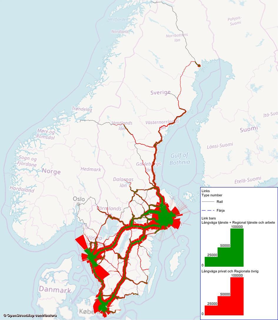 60 Figur 5.9: Arbetsrelaterade och privatrelaterade resor per vardagsmedeldygn för långväga och regionala resor tillsammans.