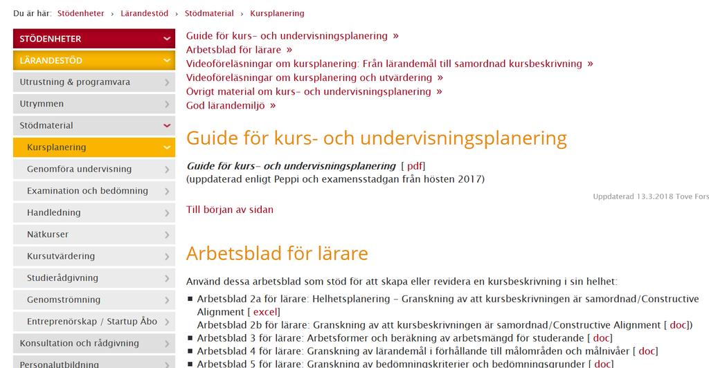 Stödmaterial för kursplanering