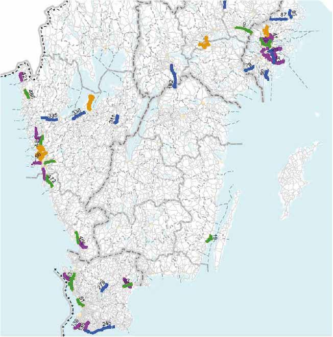 karta över de utvalda vägavsnitten. I bilaga 1 redovisas mer detaljerade kartor över mätplatser på respektive vägavsnitt.