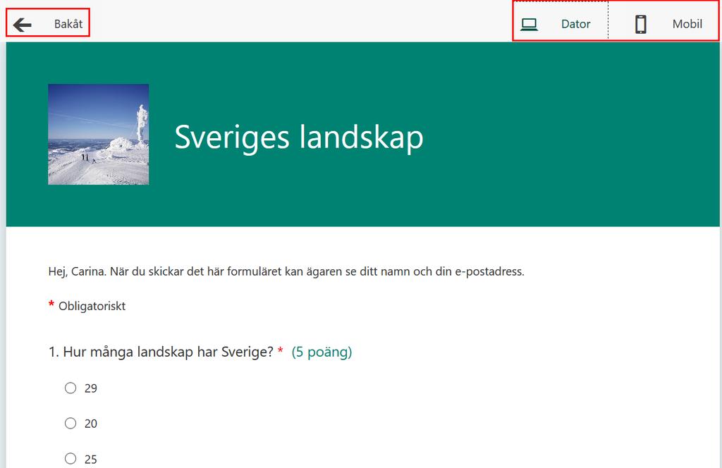 19. Nu är frågeformuläret klart och du vill förstås se hur det ser ut innan det skickas. Klicka på Förhandsgranskning.