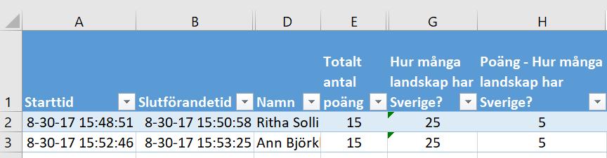 Granska svar från ett frågeformulär När du skapat frågeformuläret, justerat inställningarna och delat ut det, kan du kontrollera svaren i realtid. 1.
