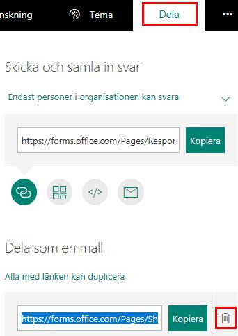 4. Klistra in länken exempelvis i ett mejl till den du ska dela formuläret med.
