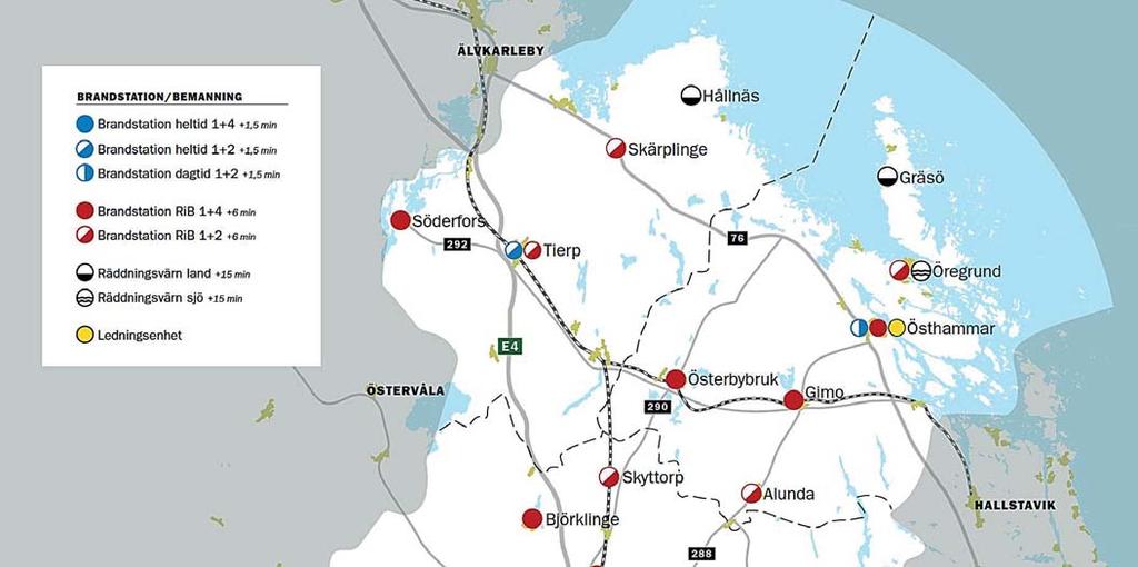 Brandstationer Uppsala brandförsvar har brandstationer på de orter som markerats i kartbilden ovan.