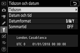 tiden i den valda tidszonen och UTCtid).