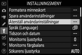 5 Spara användarinställningar. Markera Spara inställningar och tryck på J för att tilldela de inställningar som valdes i steg 1 och 2 till den position på funktionsratten som valdes i steg 4.