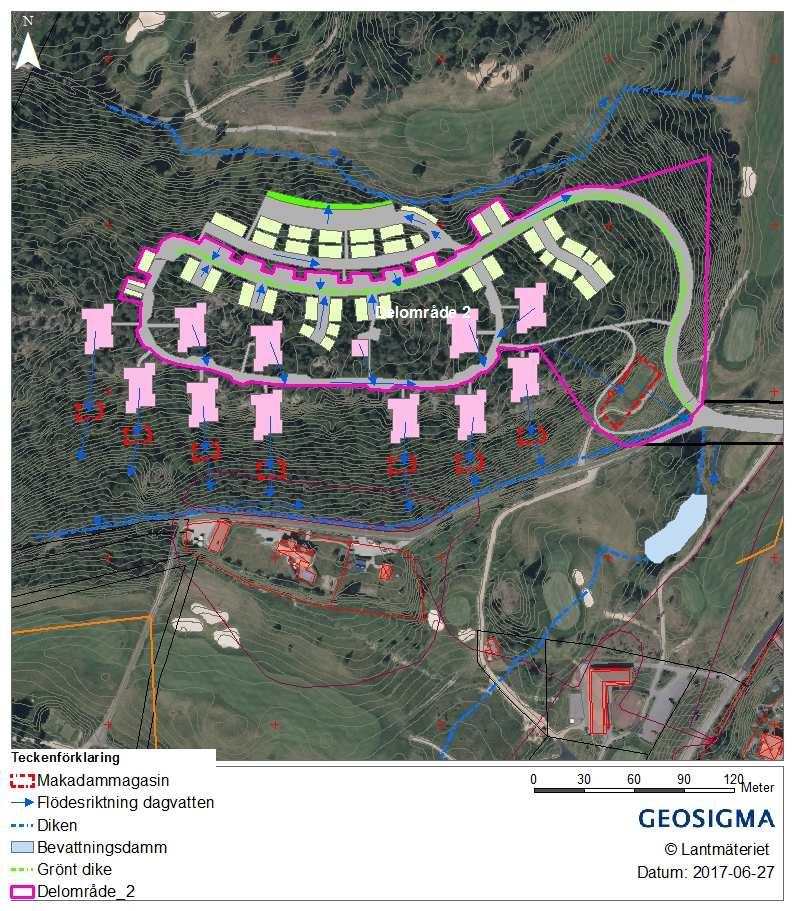 Infartsvägen förses med ett grönt dike (växtbädd) som ligger mellan gång- och cykelbana och körbana. Dagvatten leds till det gröna diket genom att vägen skjuvas mot diket.