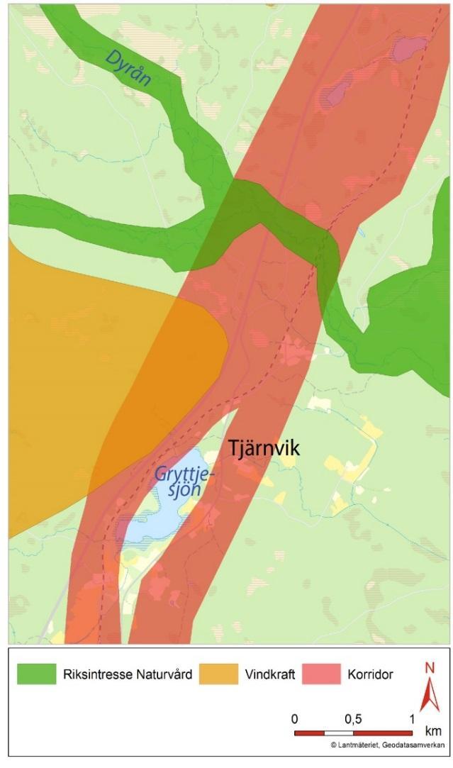 Det gäller i första hand riksintresse för naturvård (Dyrån med myrrika tillrinningsområden, NRO21033; Skrängstasjön och Mingen, NRO22-40 och Stormyran NRO22-19).