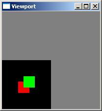 Dess storlek bestäms i pixlar och får därmed en direkt koppling till fönsterstorleken. Figur 7: En scen renderas i en viewport samma dimensioner som fönstret (vänster).