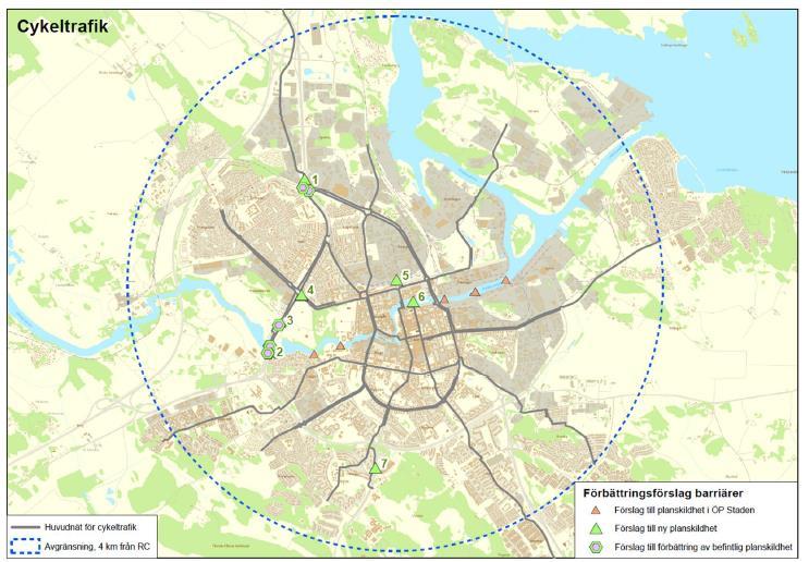 21 (38) Figur 14. Förbättringsförslag för planskildheter för att minska barriäreffekten för cykel.