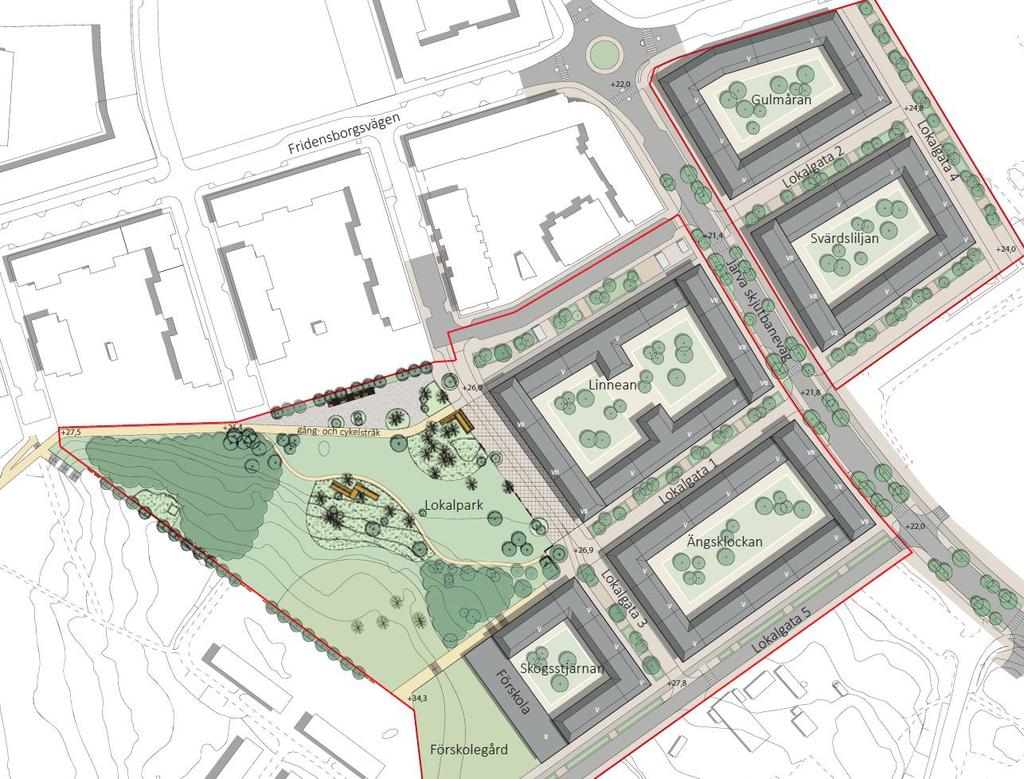 2017-03-24, sid 4 (9) 1 Bakgrund I området Linnéa planeras en ny förskola i 2 våningsplan samt fem nya kvarter med flerbostadshus (5-7 våningar) i Järvastaden (se Figur 2).