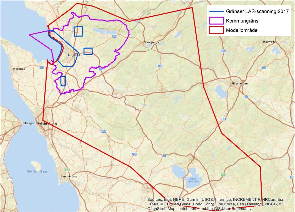 Figur 1.2 Områden som LAS-scannades 2017 visas i blått. För resterande delar av kommunen används höjddata från Lantmäteriets nationella höjdmodell med upplösning 1x1 m.