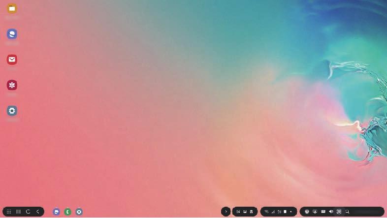 Appar och funktioner Styra Samsung DeX-skärmen Styra via tangentbord och mus Du kan använda ett trådlöst tangentbord/en trådlös mus. Se respektive enhets bruksanvisning för ytterligare information.