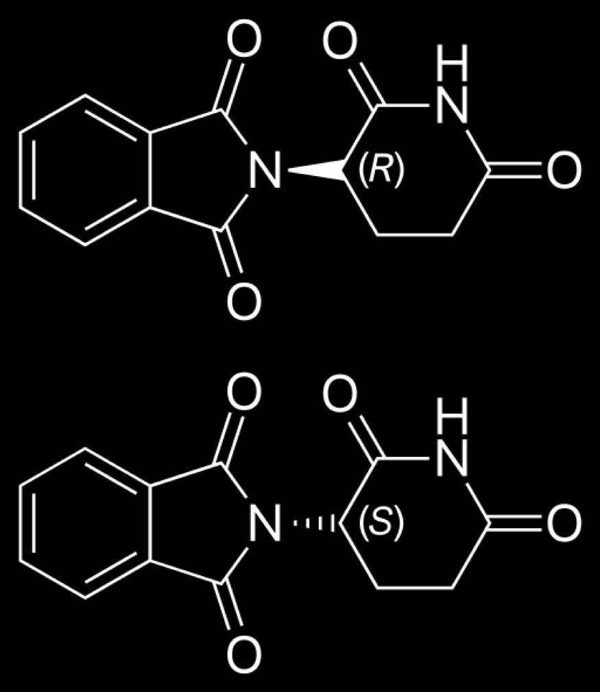 Neurosedynskandalen: En molekyl och dess spegelvända tvilling kan ha helt olika effekter Talidomid förekommer som 2 olika enantiomerer: Den ena enantiomeren har den lugnande effekten medan den andra