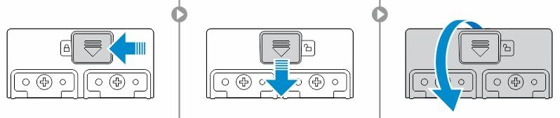 Installera batteriet 1. Skjut in batteriet i facket. 2. Lås batteriet genom att trycka ned batterihaken. Ta bort hårddisken. 1. Tryck in låsknappen till vänster (om den är låst) för att öppna hårddiskluckan.