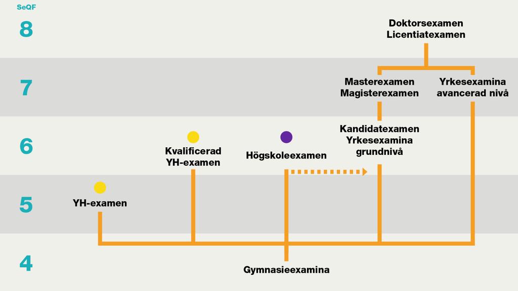 och arbetsgivares efterfrågan på kort yrkesinriktad utbildning. Vi betraktar överlappet mellan systemen som oundvikligt och oförargligt. Figur 9. Examina inom yrkeshögskolan och högskolan.