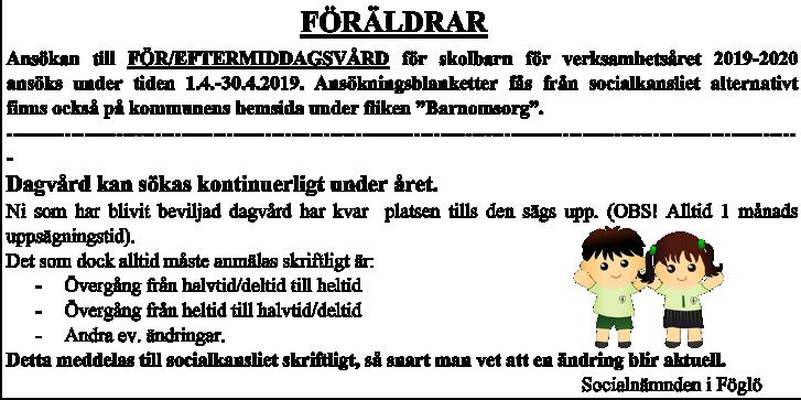 5 FÖGLÖBLADET APRIL 2019 på Annagårdens kök fr. 30.9.2019 tillsvidare.