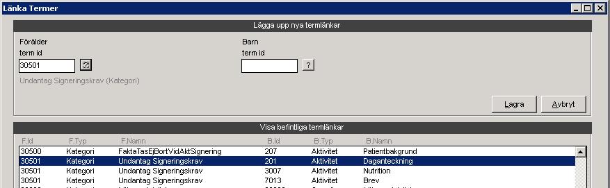 Nytt i Melior - Undantag från signeringskrav Aktiviteter länkas till term 30501, Undantag Signeringskrav Det