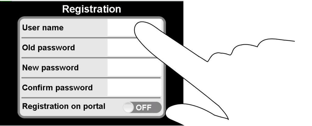 INSTÄLLNING AV APPEN 4. Tryck på. Ett frågefönster öppnas. För att mata in data, peka på motsvarande vita fält. 5. Definiera ett användar namn (regulator namn) 6.