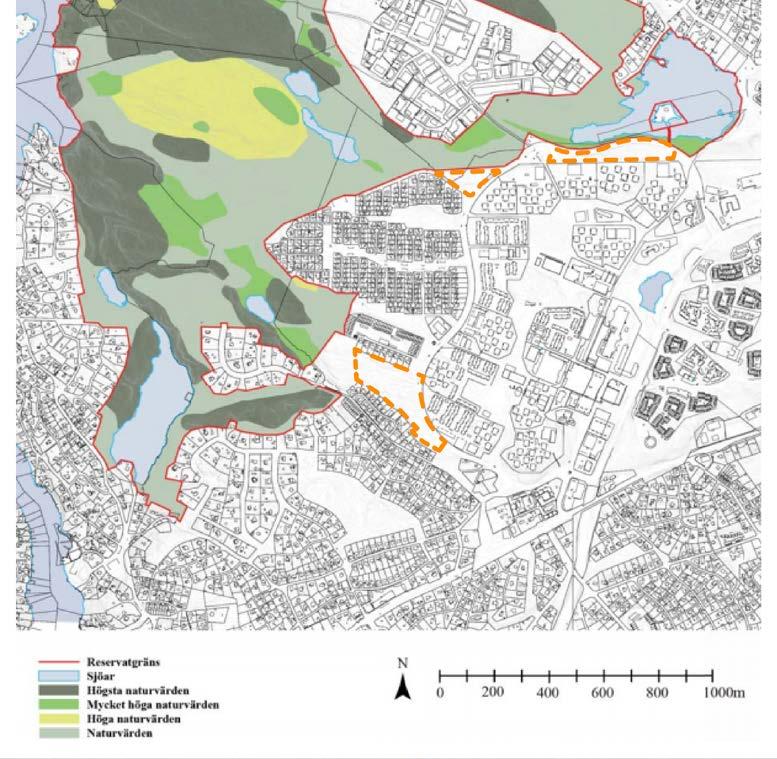 STARTPROMEMORIA 7 (15) Det kommande naturreservatets föreslagna avgränsning. Aktuella planområden är markerat i orange. 3.