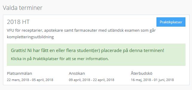 7. Placering och omplaceringar Placeringen görs i tre steg lottning, preliminärplacering och slutlig placering. Samtliga steg görs av universitetens samordnare direkt i systemet.